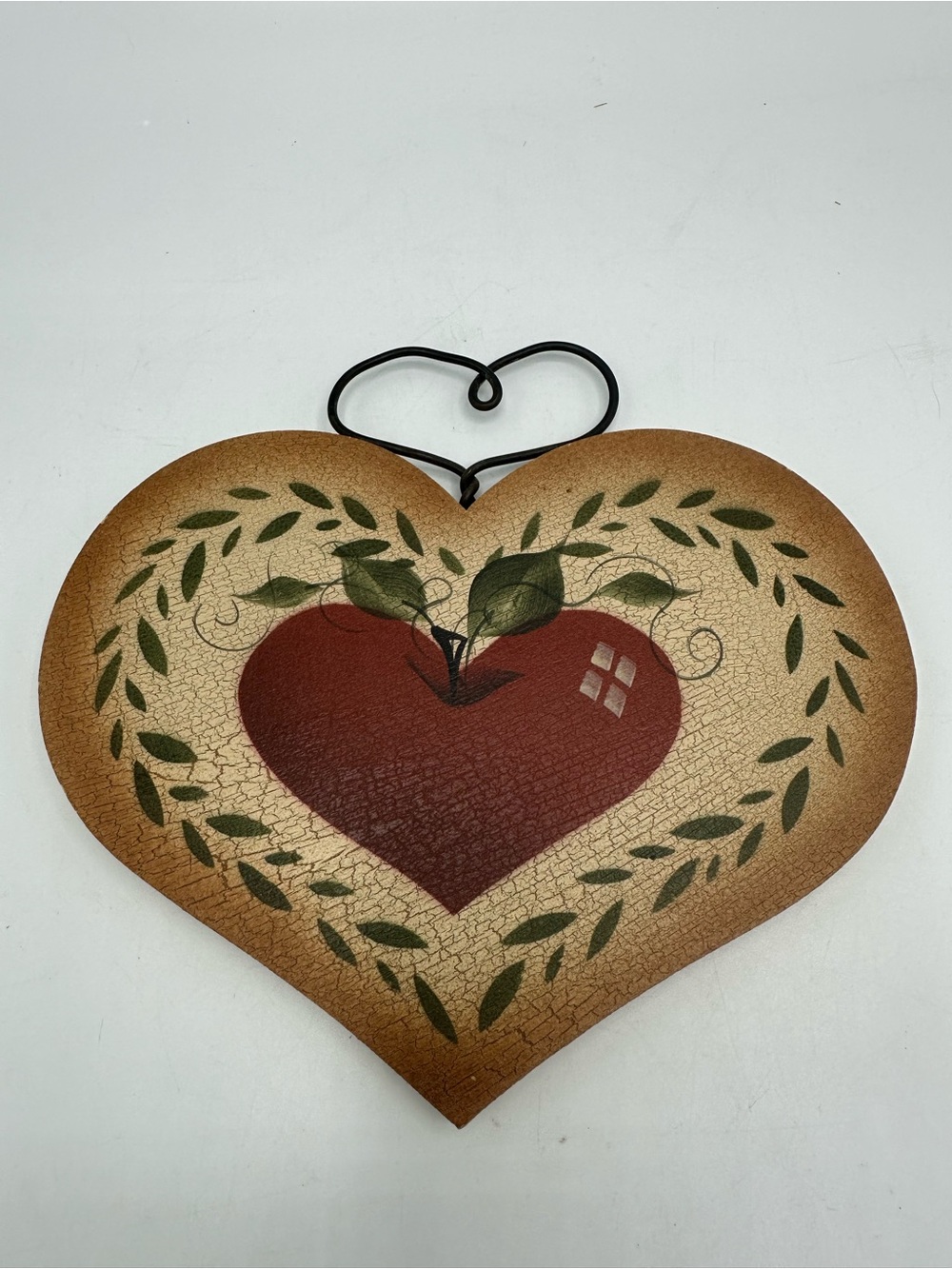 Vtg 1992 Country Folk Wurks Wooden Heart Sign Folk Art Primitive County Core
